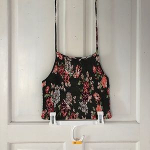 Dark Green/Floral Xhilaration Crop Top